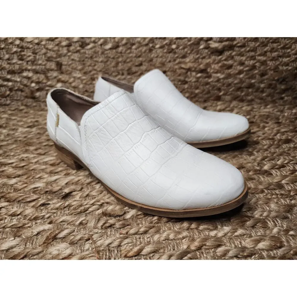 Womens Toms Shaye Low White Croc Emboss Fashion Leather Loafers Size 7